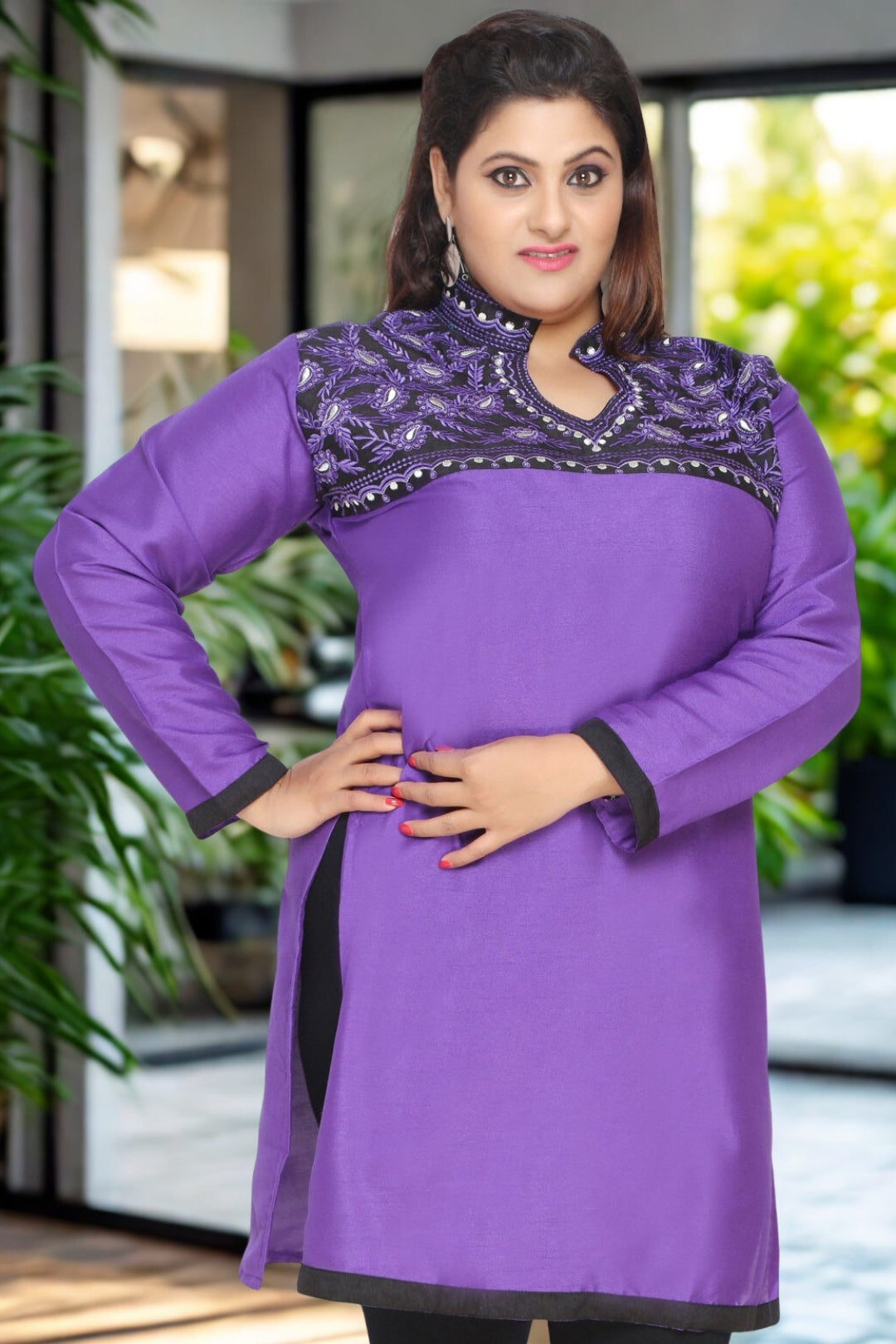 purple indian dress for women Purple Silk Kurti Pant Suit: Zari Work Indian Dress