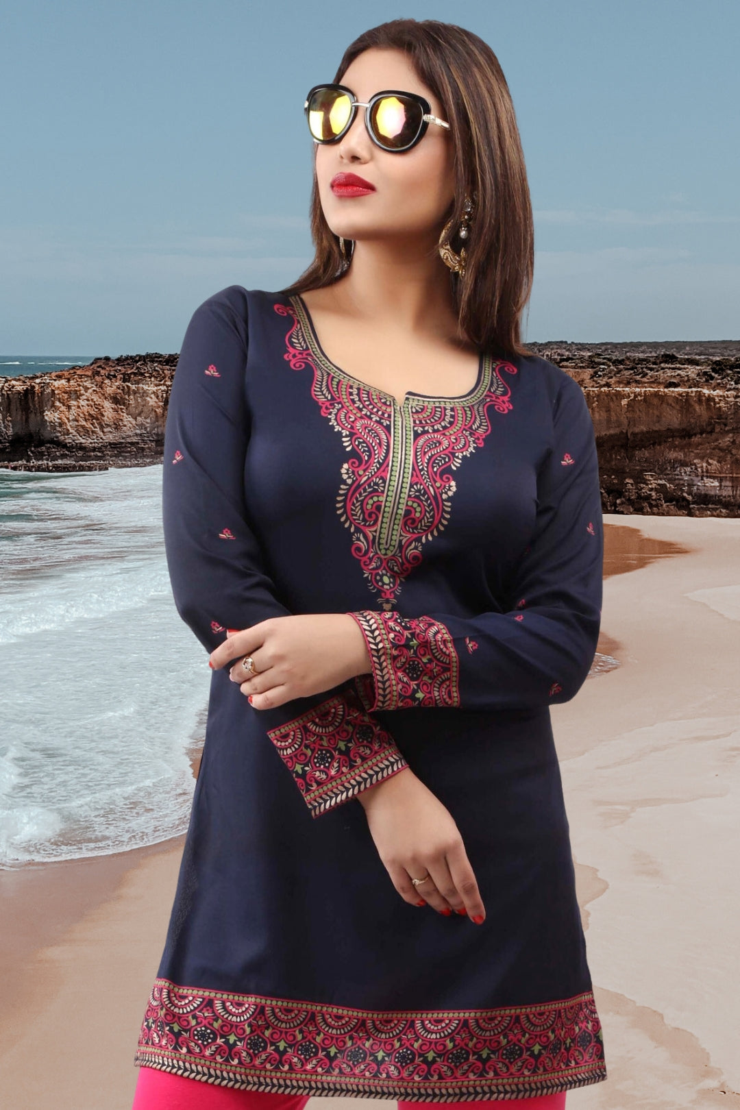 Dark Blue Short Kurti Tops for Women - Elegant Ethnic Wear Maple Clothing Inc. Dark Blue Short Kurti Tops for Women - Elegant Ethnic Wear Maple Clothing Inc.