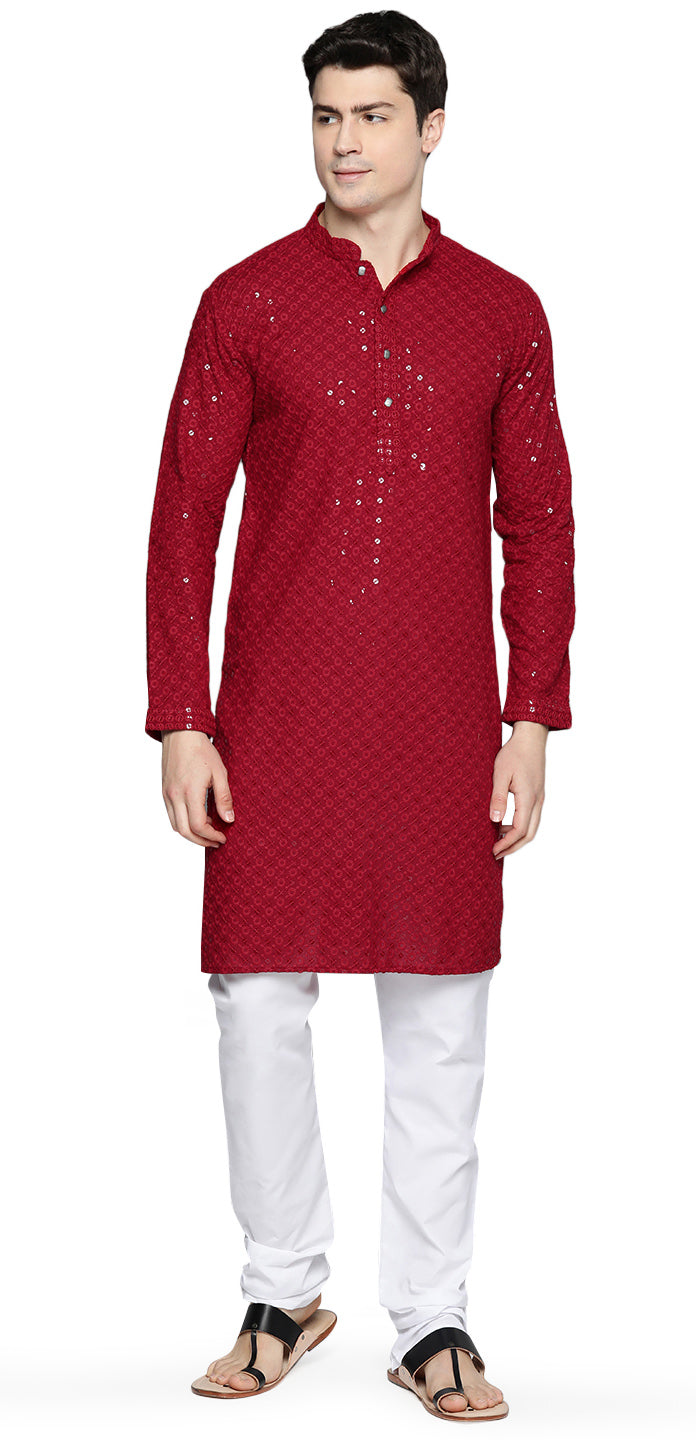 Men's Kurta Pajama Party Wear Chikankari Embroidered Cotton – Maple Clothing  Inc