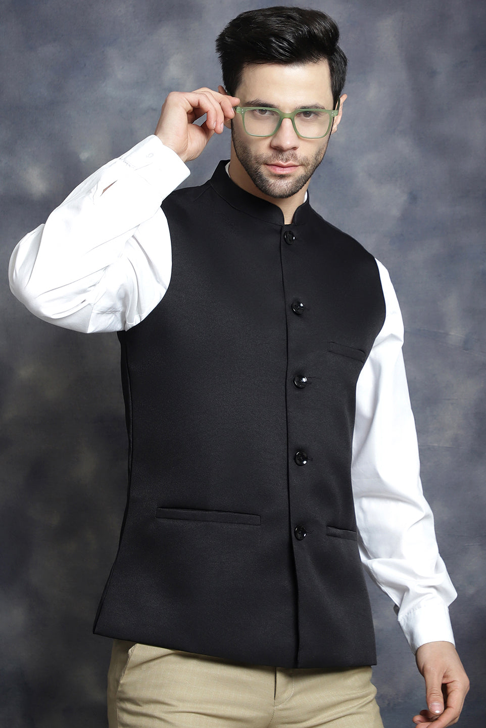 Elegant Solid Color Indian Waistcoat for Men (Black) Maple Clothing Inc. Elegant Solid Color Indian Waistcoat for Men (Black) Maple Clothing Inc.