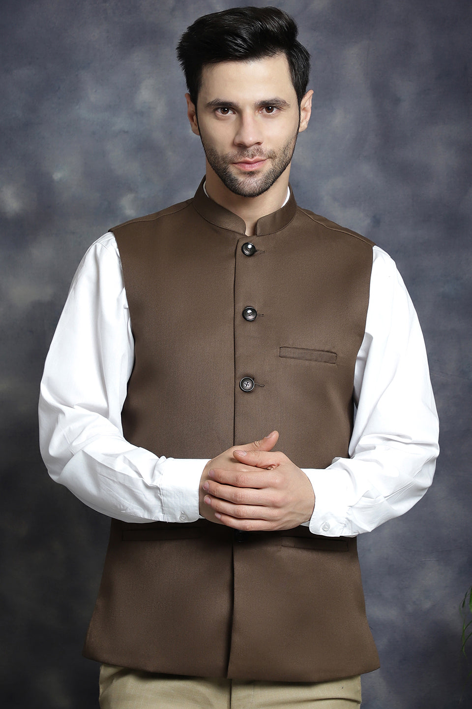 Elegant Solid Color Indian Waistcoat for Men (Brown) – Maple Clothing Inc
