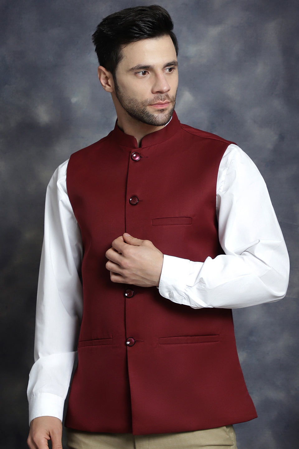 Indian Waistcoat for Men Solid Color (Maroon) – Maple Clothing Inc