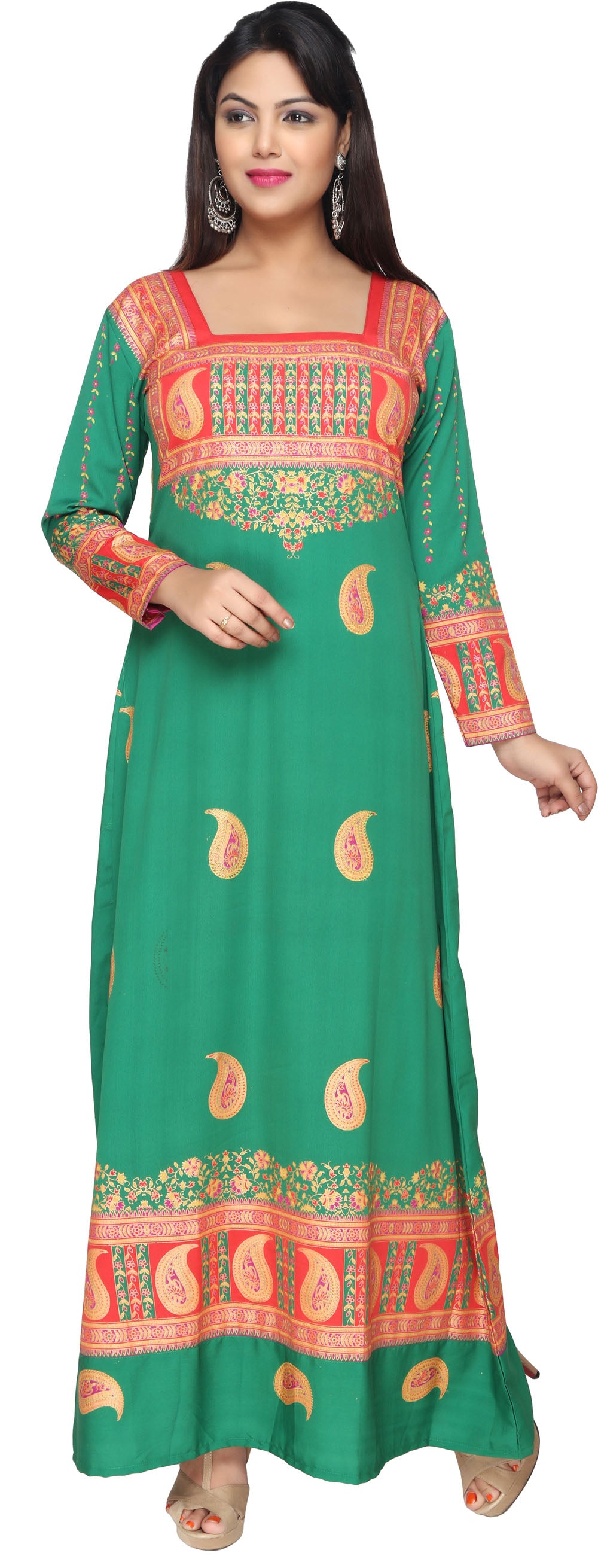 long evening kaftan dresses Turquoise Striped Poly Knit Plus Size Evening Kaftan Dress For Women main image 1