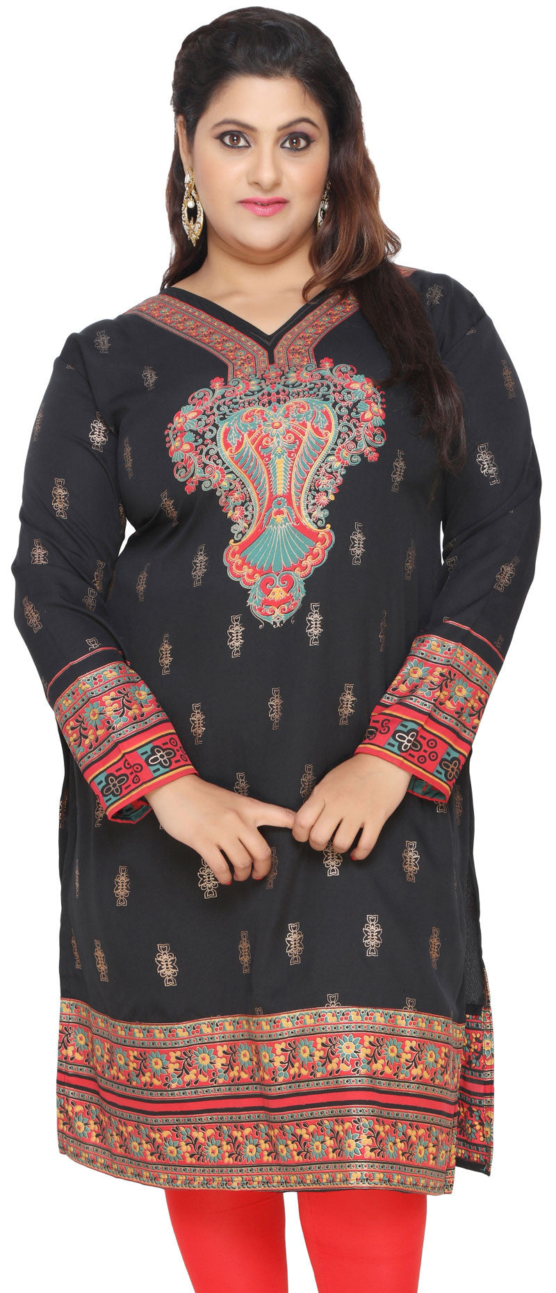 knee length dresses for ladies Plus Size Womens Dress Indian Tunics Kurti Long Top – Maple Clothing Inc