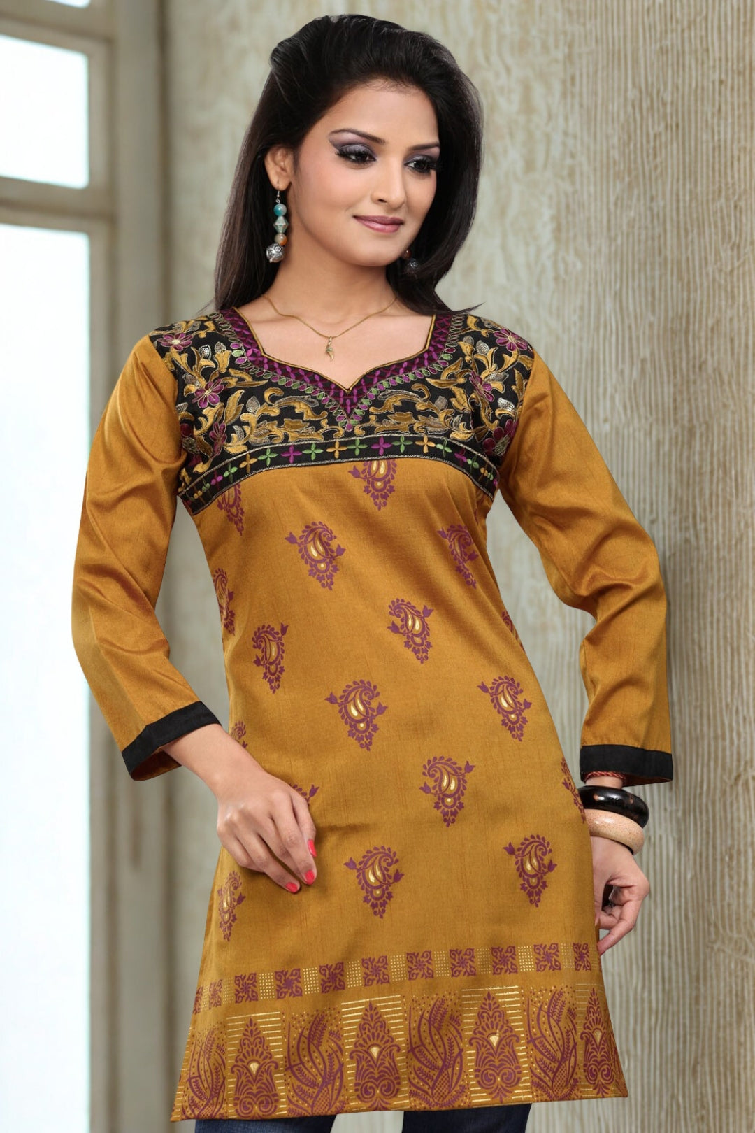 Women's Indian Kurti Set - Pink Straight Cut Cotton Kurta Tunic With Trousers & Dupatta (Party Wear, X-Large) - View #10