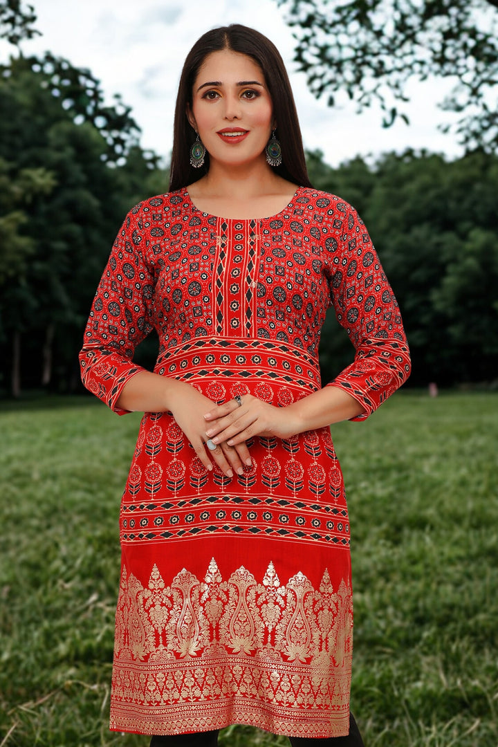 Indian Kurtis for Women Long Tunic Top Kurta (Red)