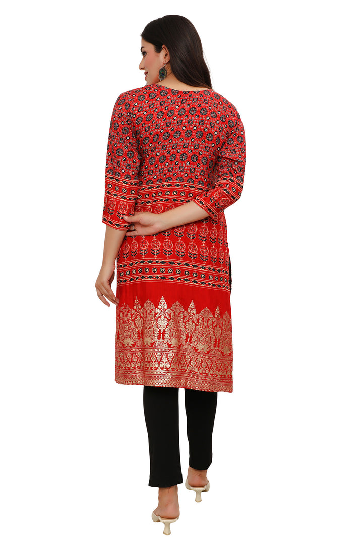 Red long cotton kurtis for women