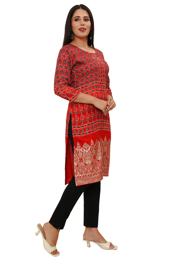 Red long cotton kurtis for women