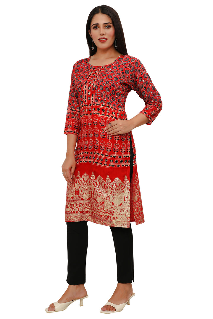 Red long cotton kurtis for women