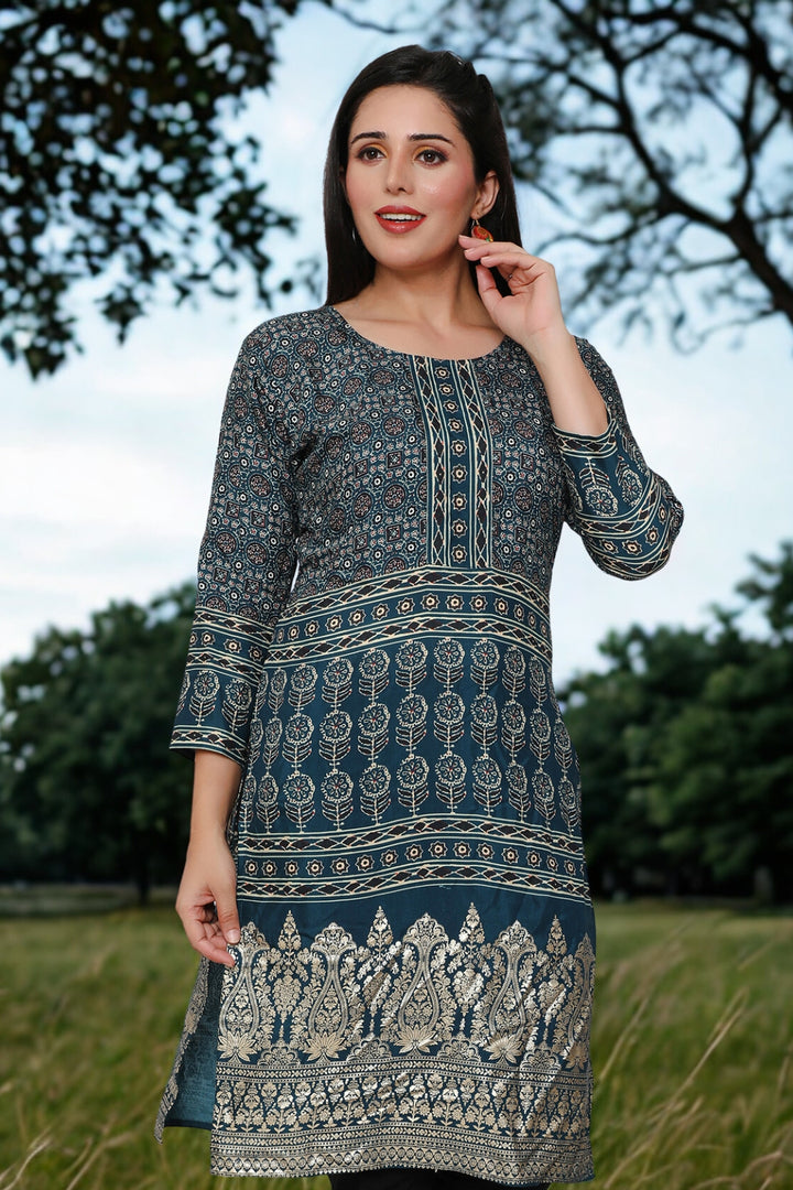 Indian Kurtis for Women Long Tunic Top Kurta (Teal)