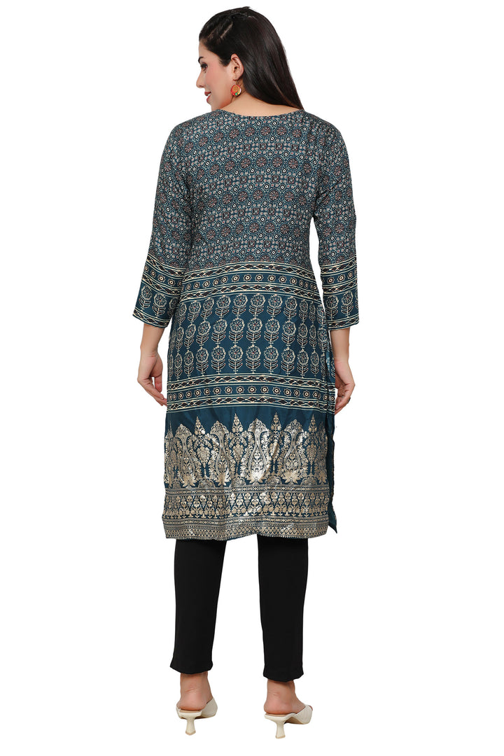 Teal long cotton kurtis for women