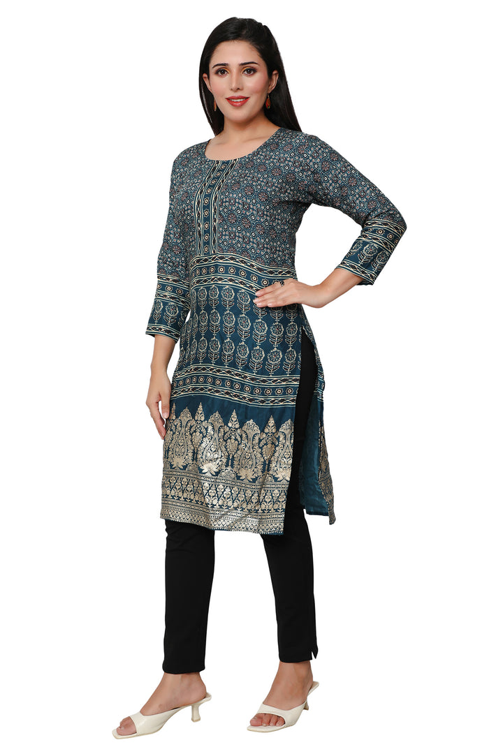 Teal long cotton kurtis for women