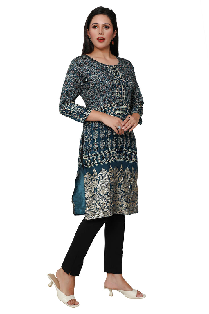Teal long cotton kurtis for women