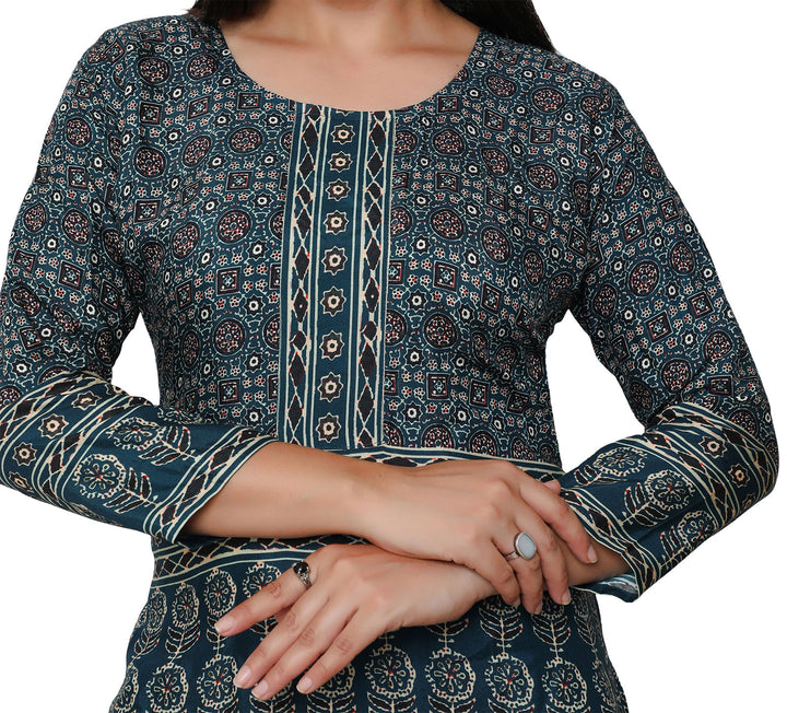 Teal long cotton kurtis for women