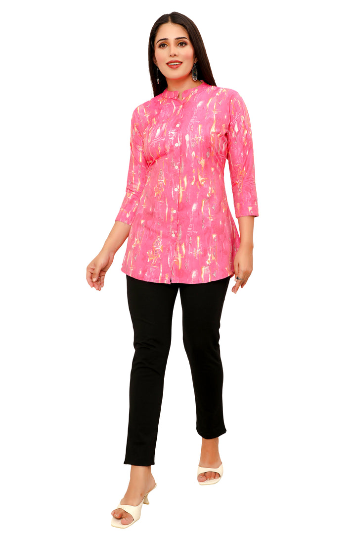 Pink short cotton kurtis for women