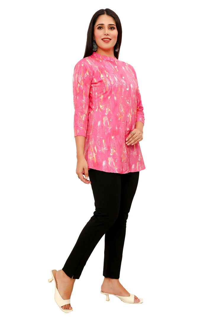 Pink short cotton kurtis for women