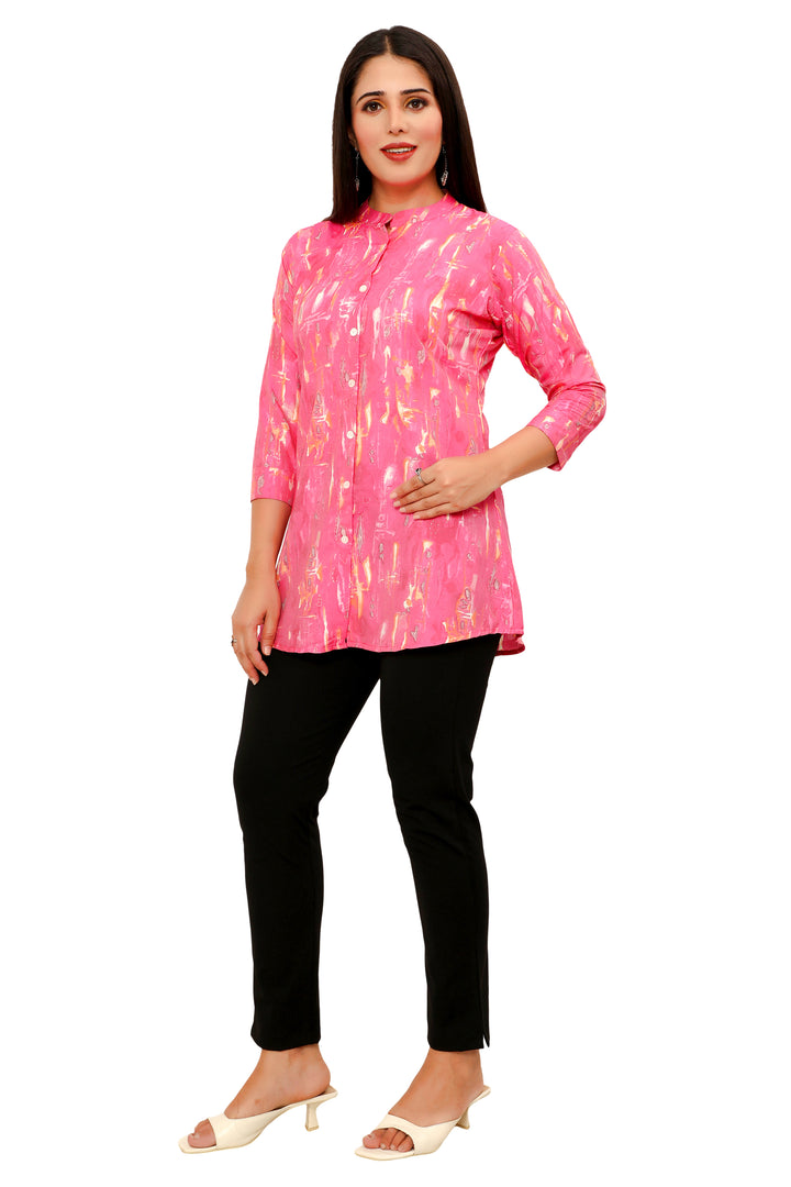 Pink short cotton kurtis for women