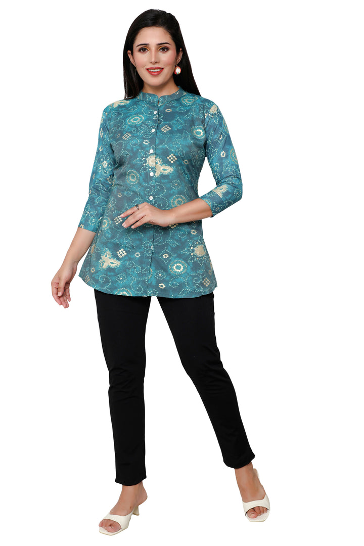 Teal short cotton kurtis for women