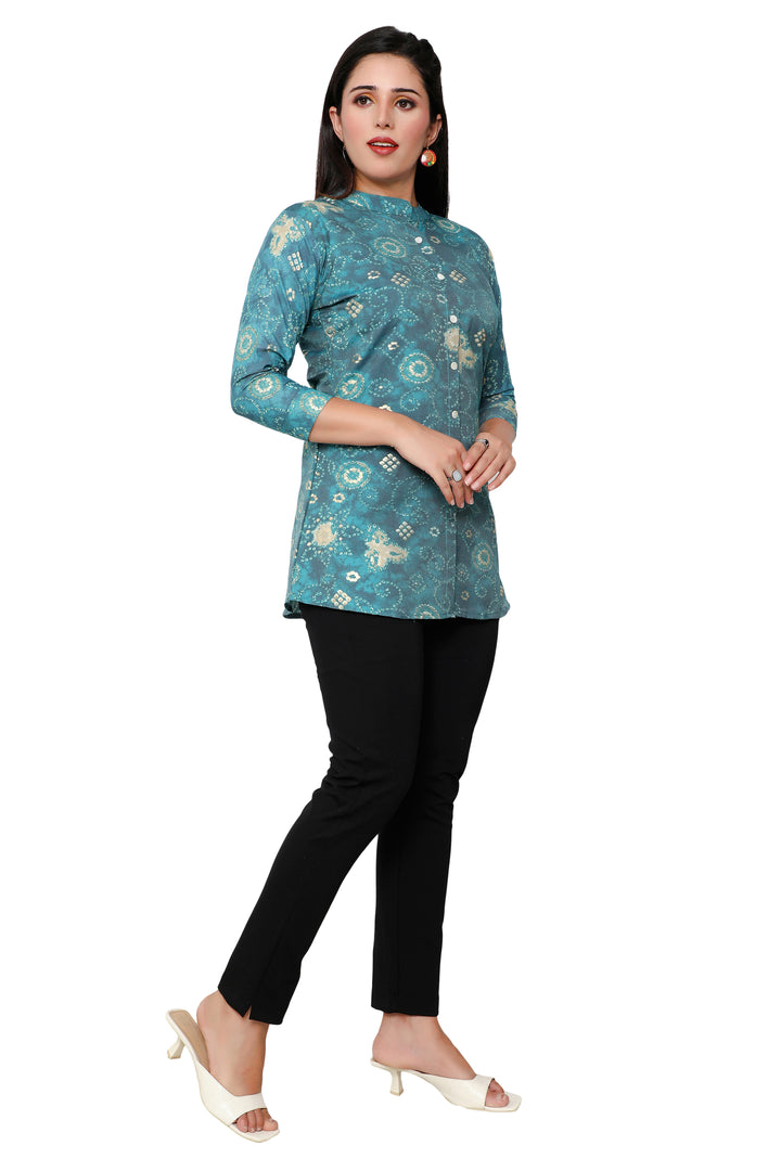 Teal short cotton kurtis for women
