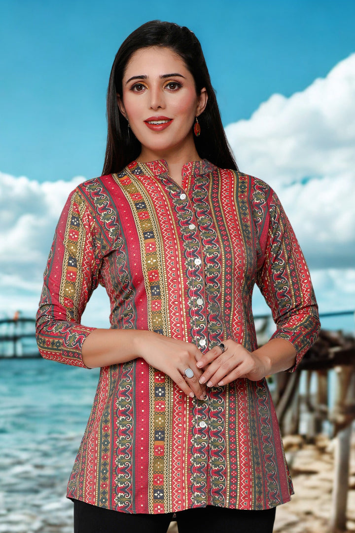 Cotton Short Kurtis Indian Tunic Top Kurta for Women (Multicolor)