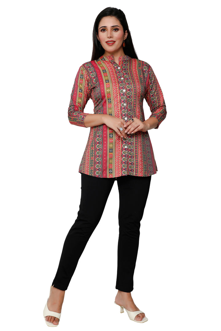 Multicolor short cotton kurtis for women