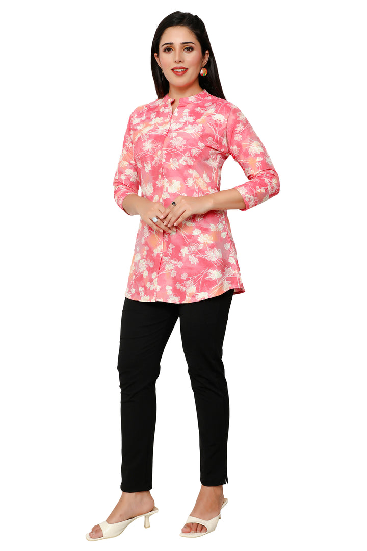 Pink short cotton kurtis for women