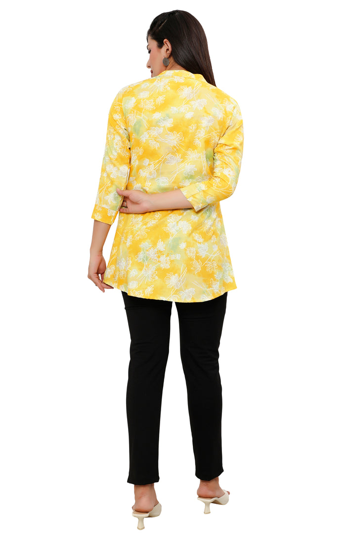 Yellow short cotton kurtis for women