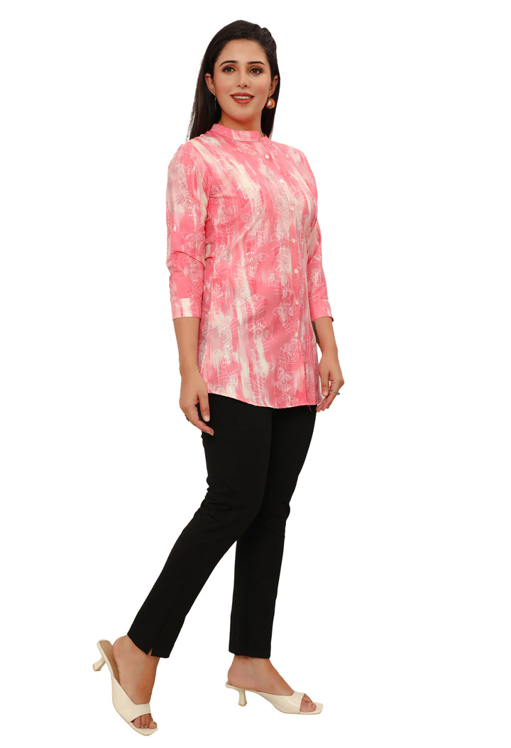 Pink short cotton kurtis for women