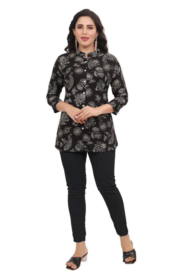 Black short cotton kurtis for women