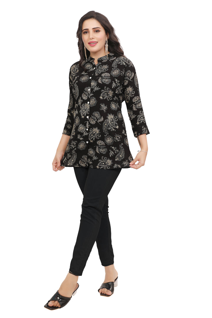 Black short cotton kurtis for women