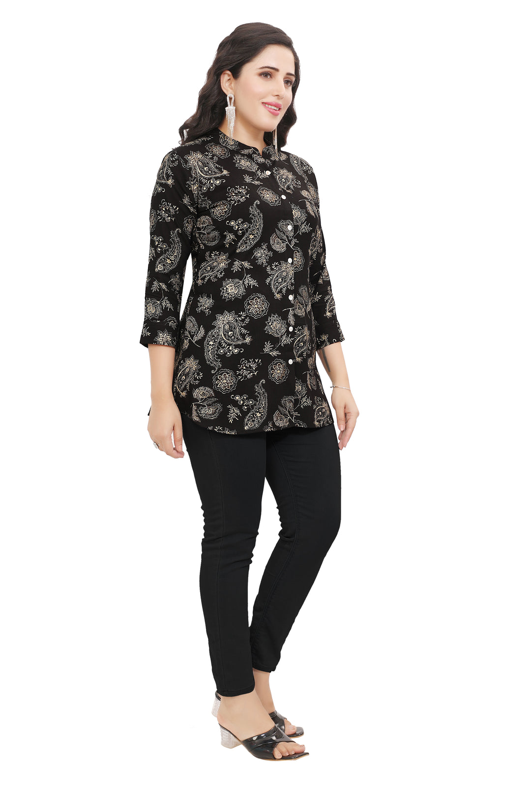 Black short cotton kurtis for women