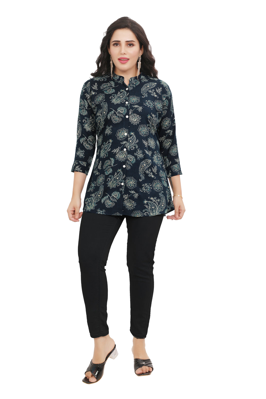 Teal Blue short cotton kurtis for women