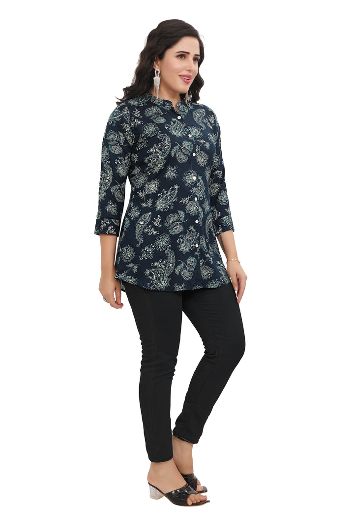 Teal Blue short cotton kurtis for women