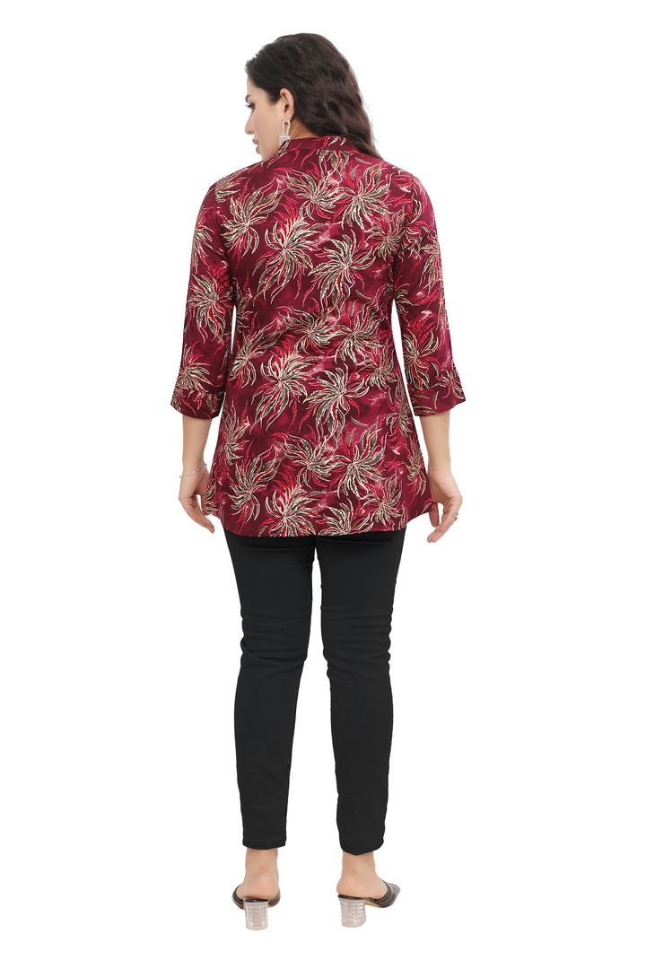 Maroon short cotton kurtis for women