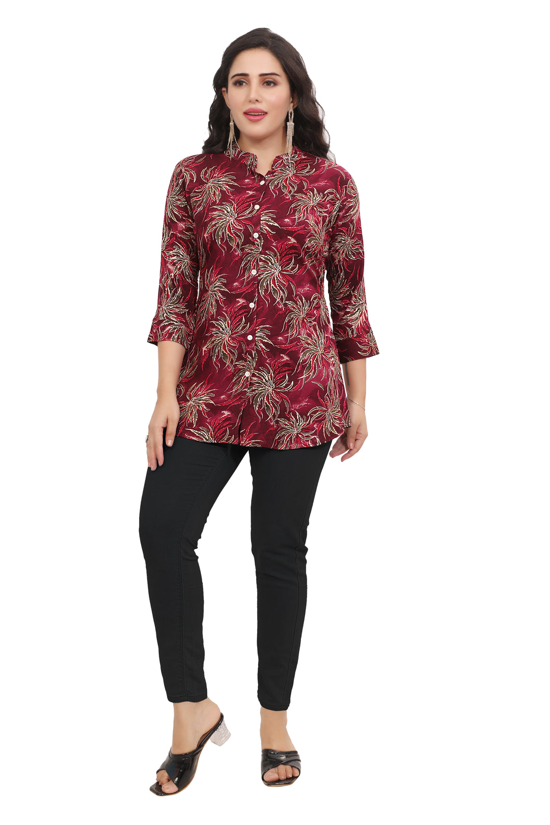 Maroon short cotton kurtis for women