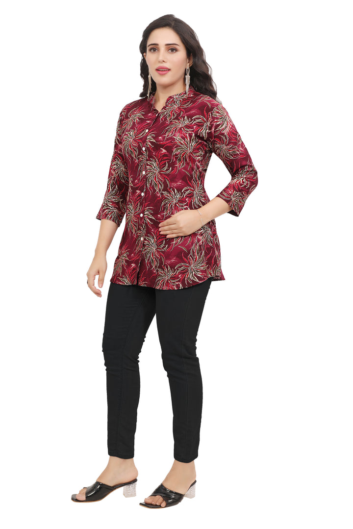 Maroon short cotton kurtis for women