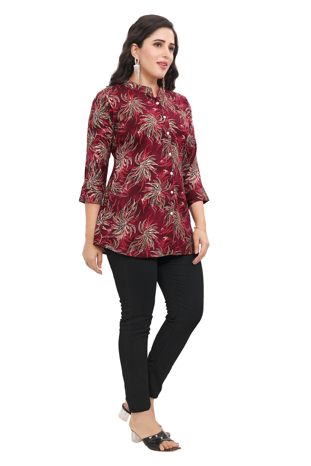 Maroon short cotton kurtis for women