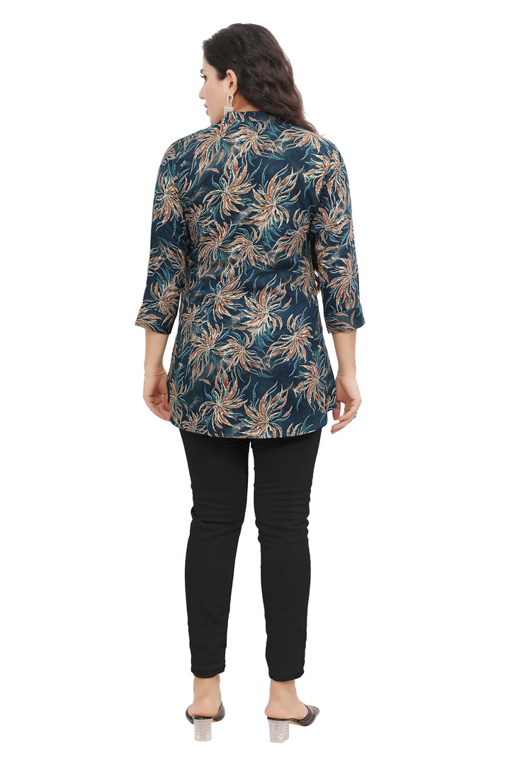 Teal Blue short cotton kurtis for women