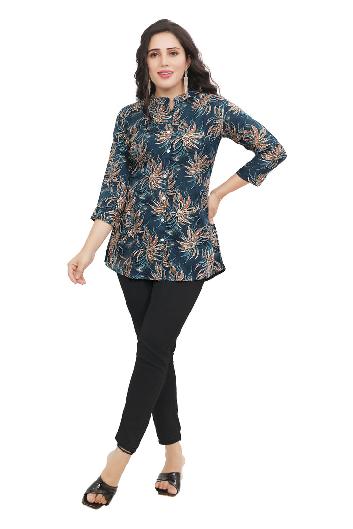 Teal Blue short cotton kurtis for women
