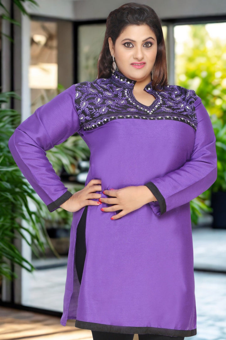 India Long Art Silk Kurti Womens Plus Size Indian Clothes (Purple)