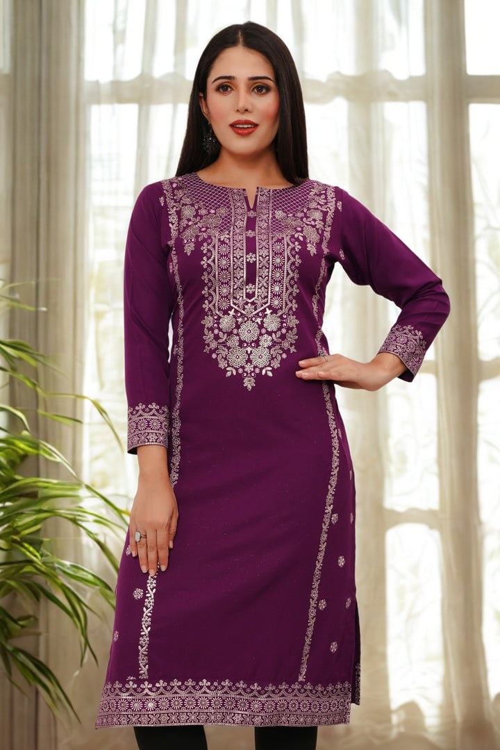 Indian Kurtis for Women Long Tunic Top Kurta (Purple)