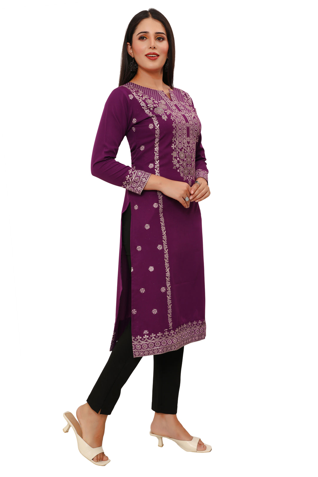 Purple long indian kurtis for women
