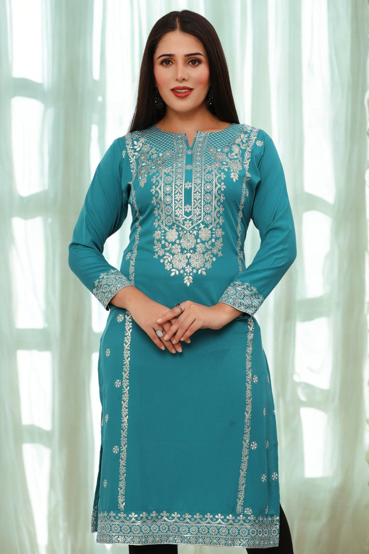 Indian Kurtis for Women Long Tunic Top Kurta (Turquoise)