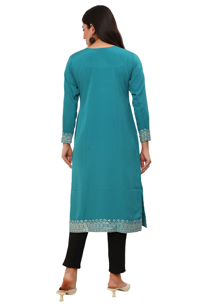Turquoise long indian kurtis for women