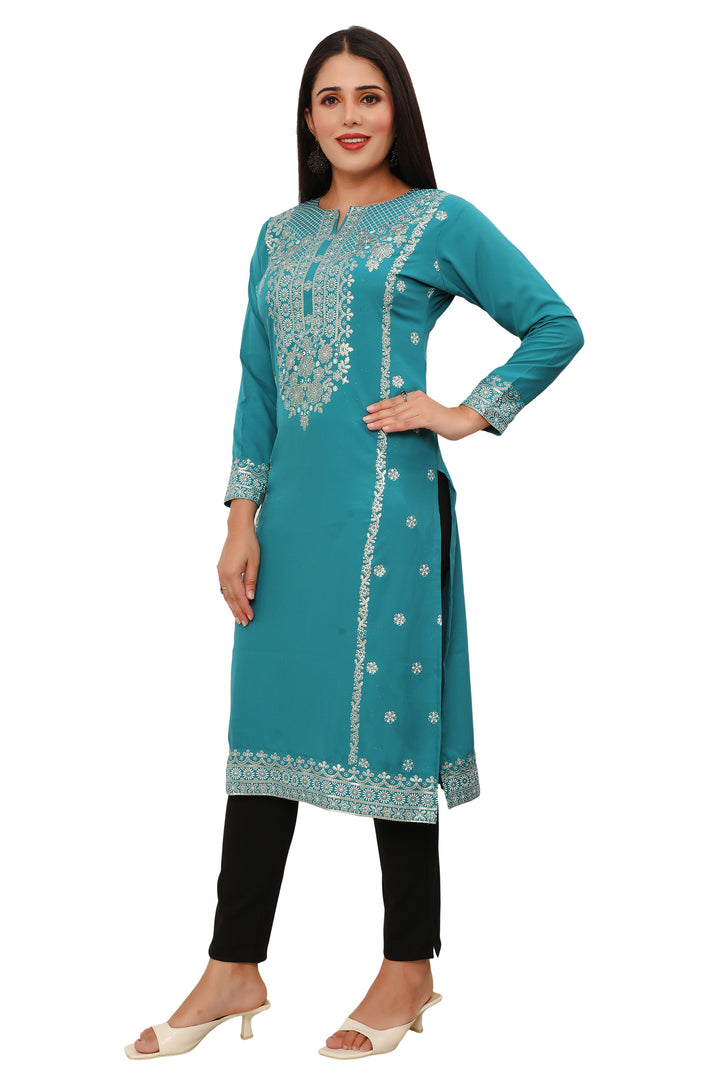 Turquoise long indian kurtis for women