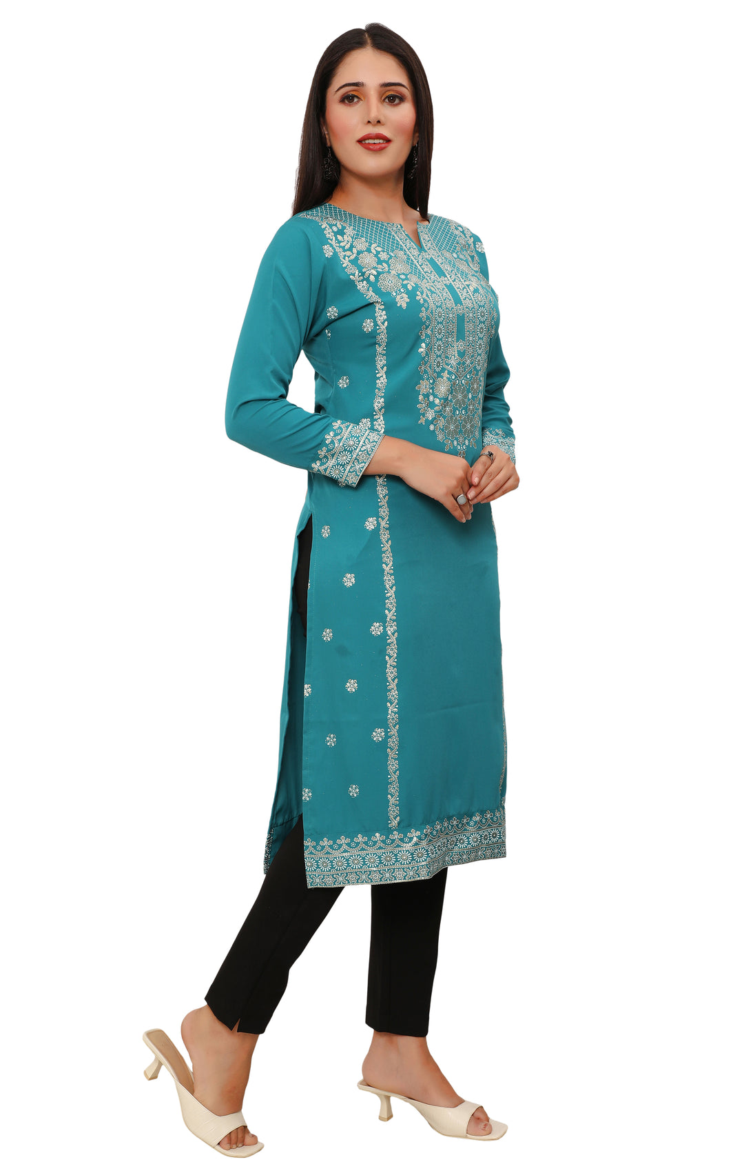 Turquoise long indian kurtis for women