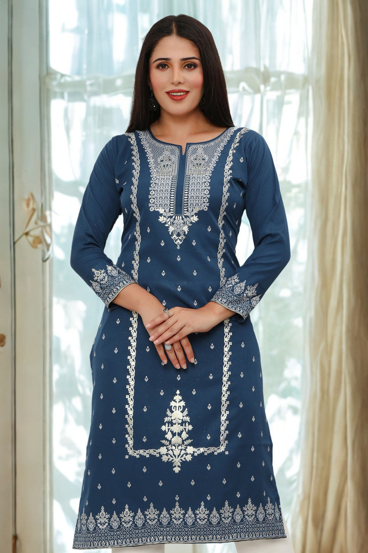 Indian Kurtis for Women Long Tunic Top Kurta (Blue)