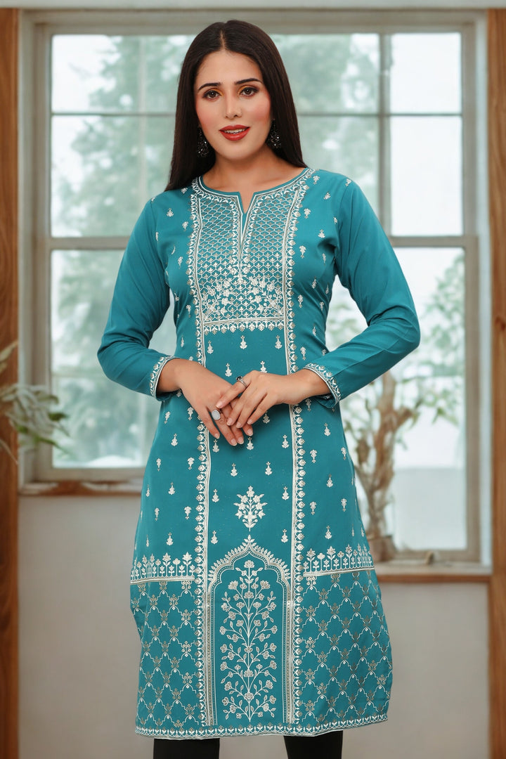 Indian Kurtis for Women Long Tunic Top Kurta (Turquoise)
