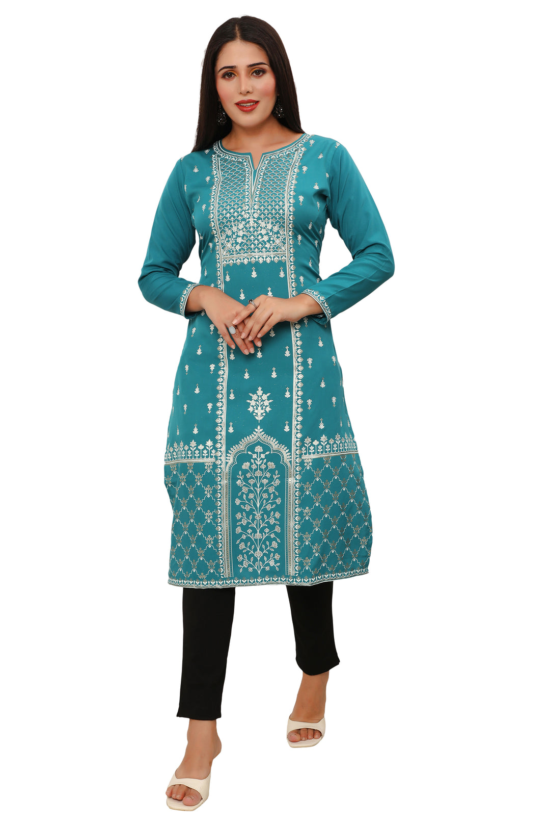Turquoise long indian kurtis for women