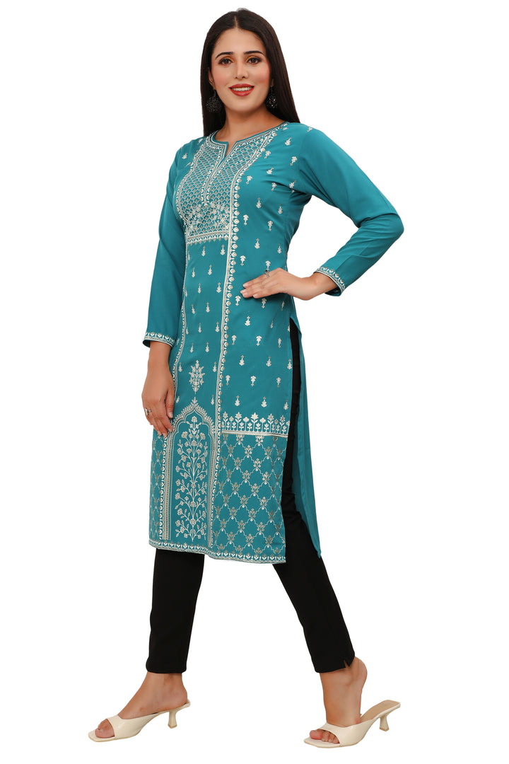 Turquoise long indian kurtis for women